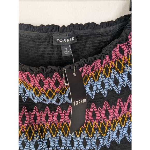 NWT Torrid Black Embroidered Jersey Off Shoulder Skater Dress - Picture 4 of 6